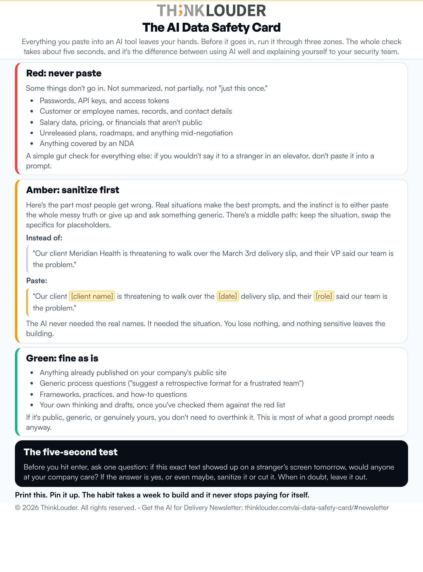 The AI Data Safety Card as a clean one-page print PDF